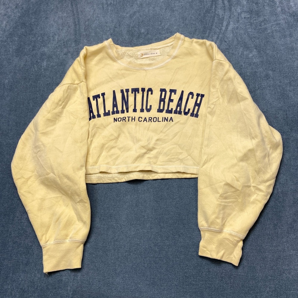 Ocean Drive Atlantic Beach Sweatshirt Womens Medium Yellow Cropped Pullover